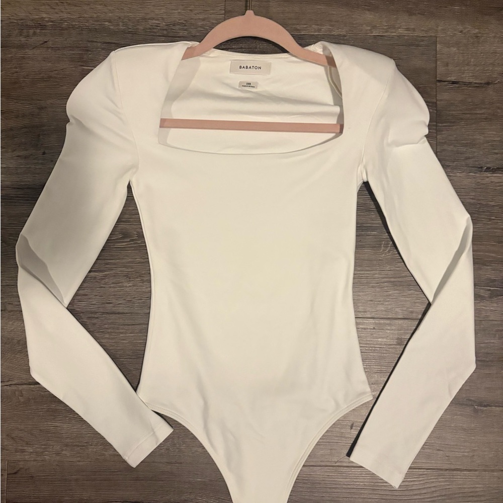 Aritzia White babaton Long Sleeve Bodysuit
